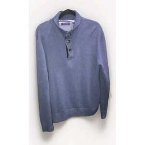 ALAN FLUSSER Men's  1/4 Button Brown Lining‎ Cotton Pullover Sweater Blue Large
